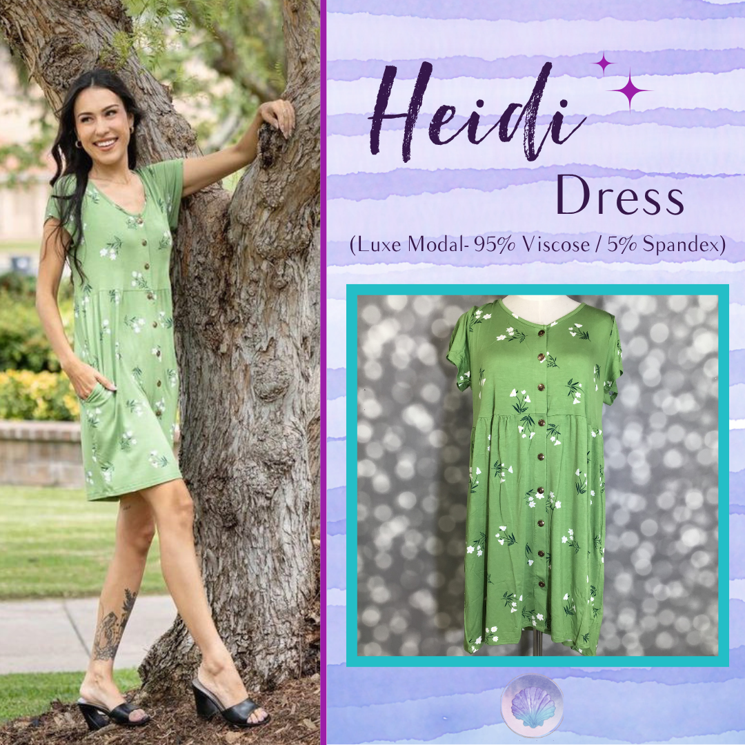 LuLaRoe Heidi Dress Green Floral Babydoll Dress with Pockets LuLaRoe Heidi Dress Green Floral Babydoll Dress with Pockets