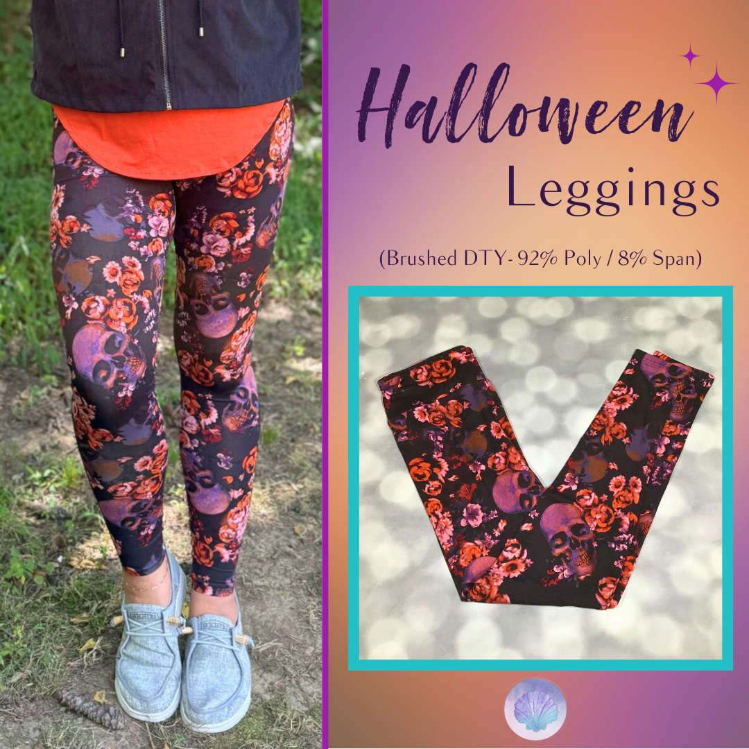 LuLaRoe Halloween 2025 - Leggings - Midnight Roses & Skulls