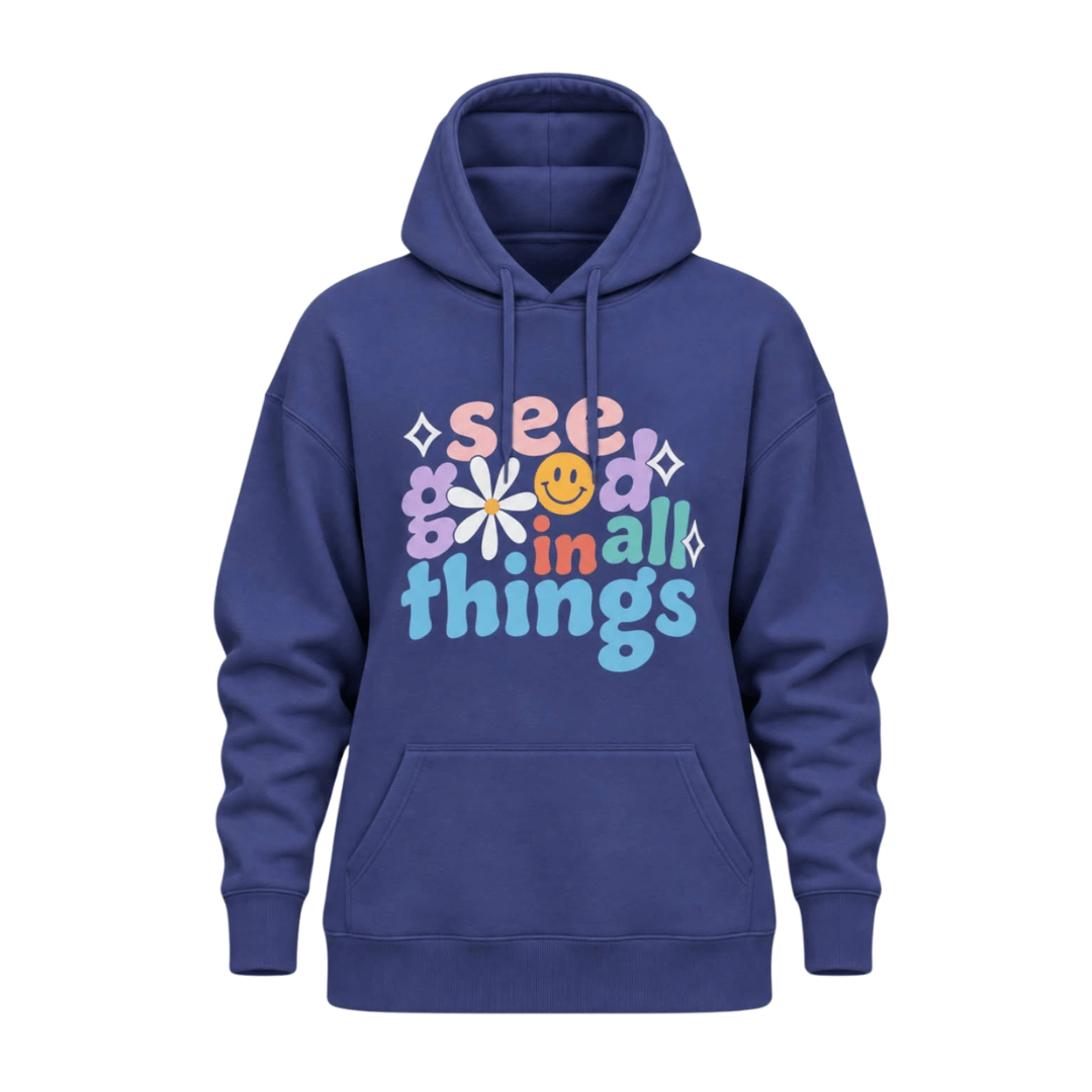LuLaRoe Graphic Hoodie - Dusty Navy See Good in All Things Graphic