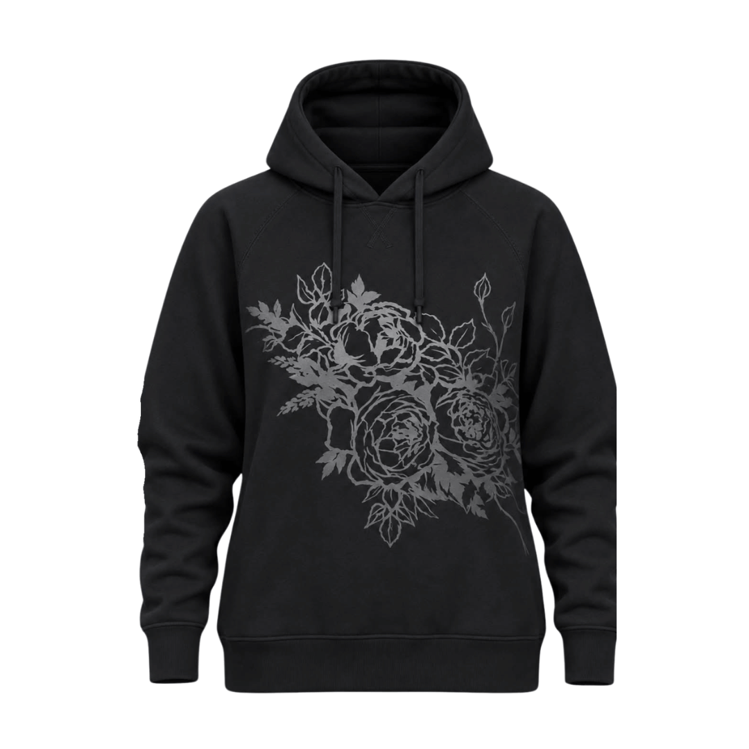 LuLaRoe Graphic Hoodie - Black & Charcoal Tonal Floral Graphic