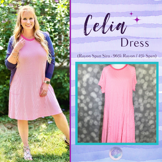 LuLaRoe Celia Dress - Pink and White Stripe