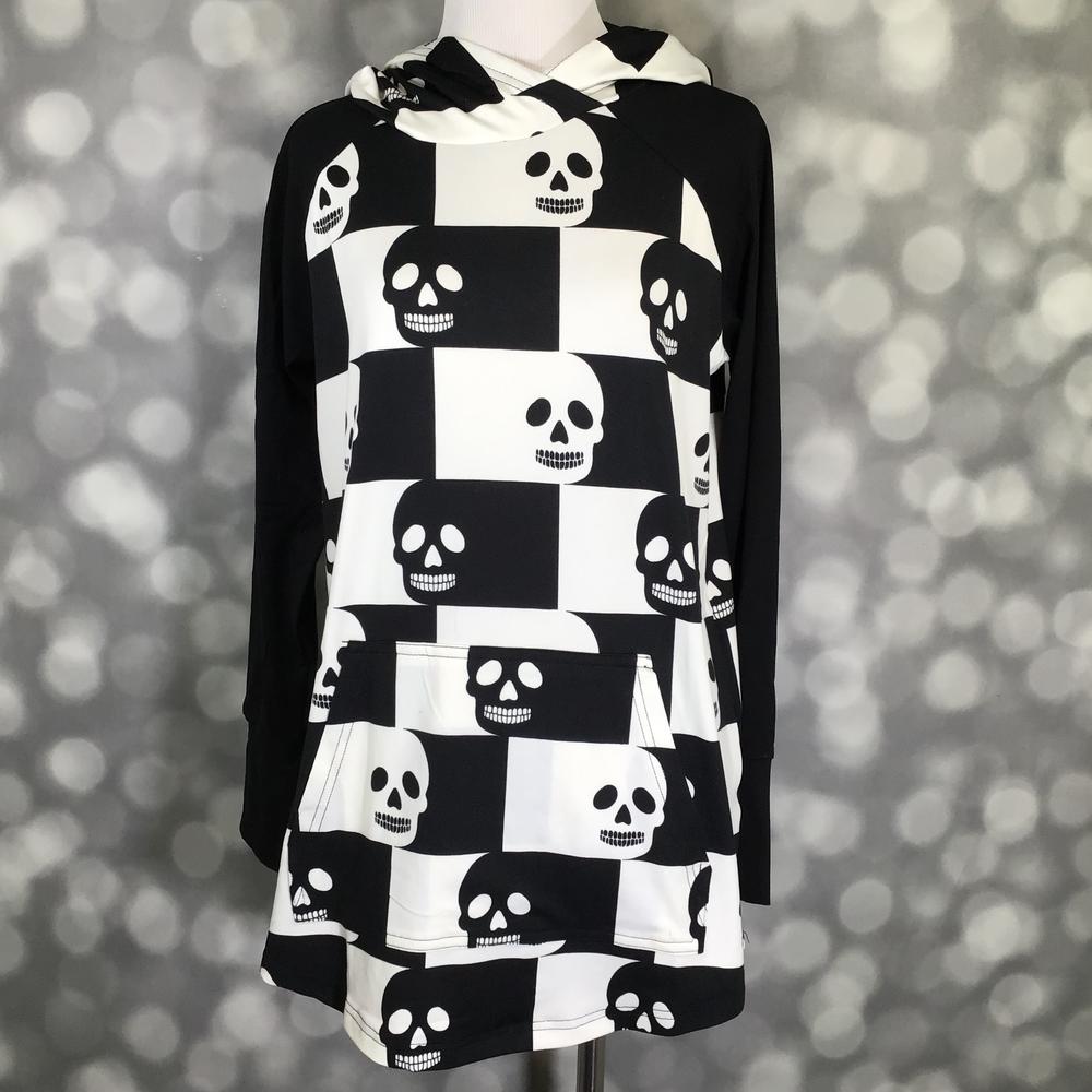 LuLaRoe Halloween 2025 - Amber Hoodie - Checkered Skulls