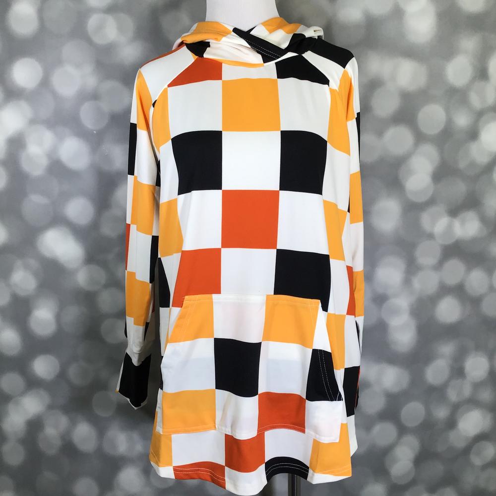 LuLaRoe Halloween 2025 - Amber Hoodie - Candy Corn Checkmate