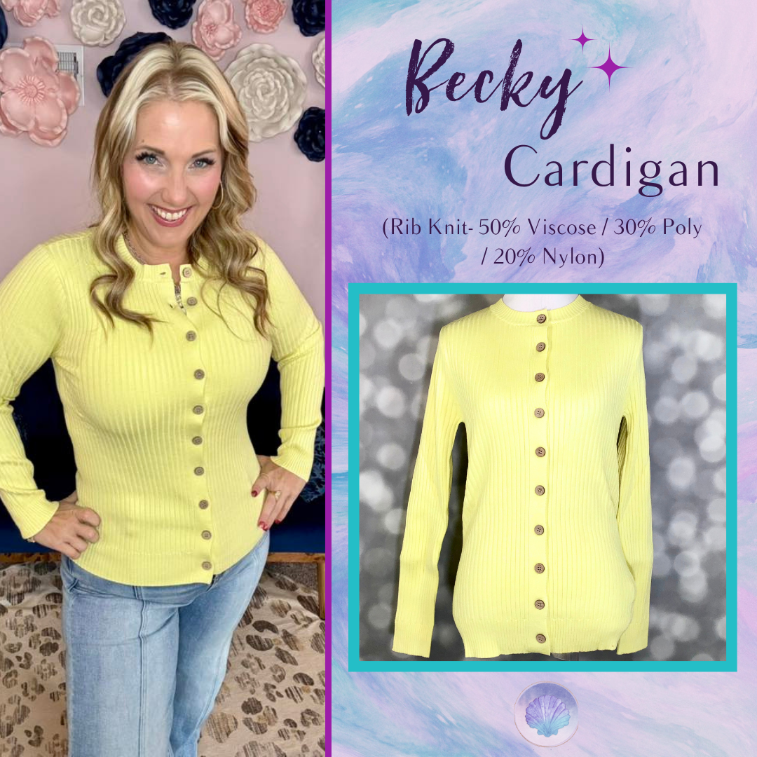 LuLaRoe Becky Cardigan Lemon Yellow Rib Knit Button Sweater