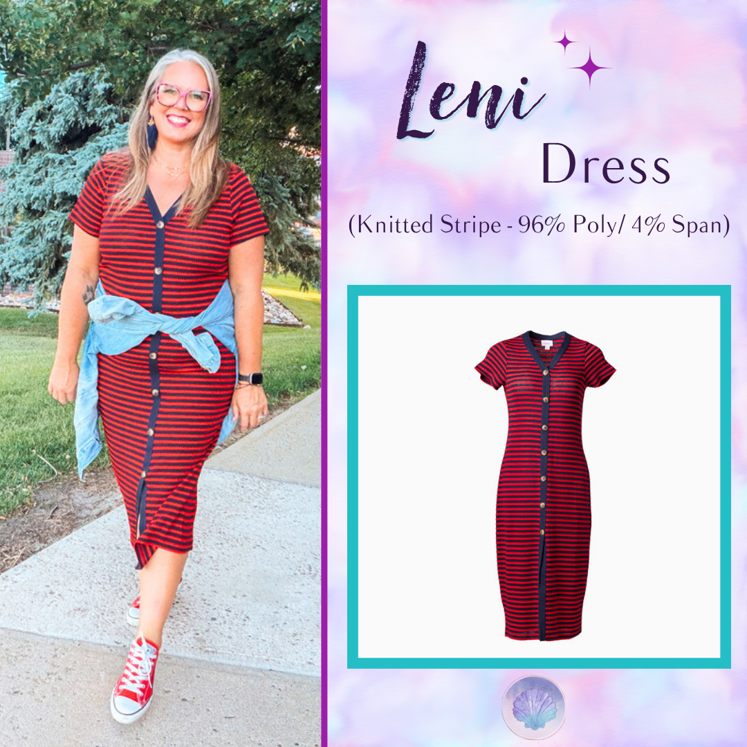 LuLaRoe LuLaRoe Leni Dress – Red & Navy Scalloped Stripe