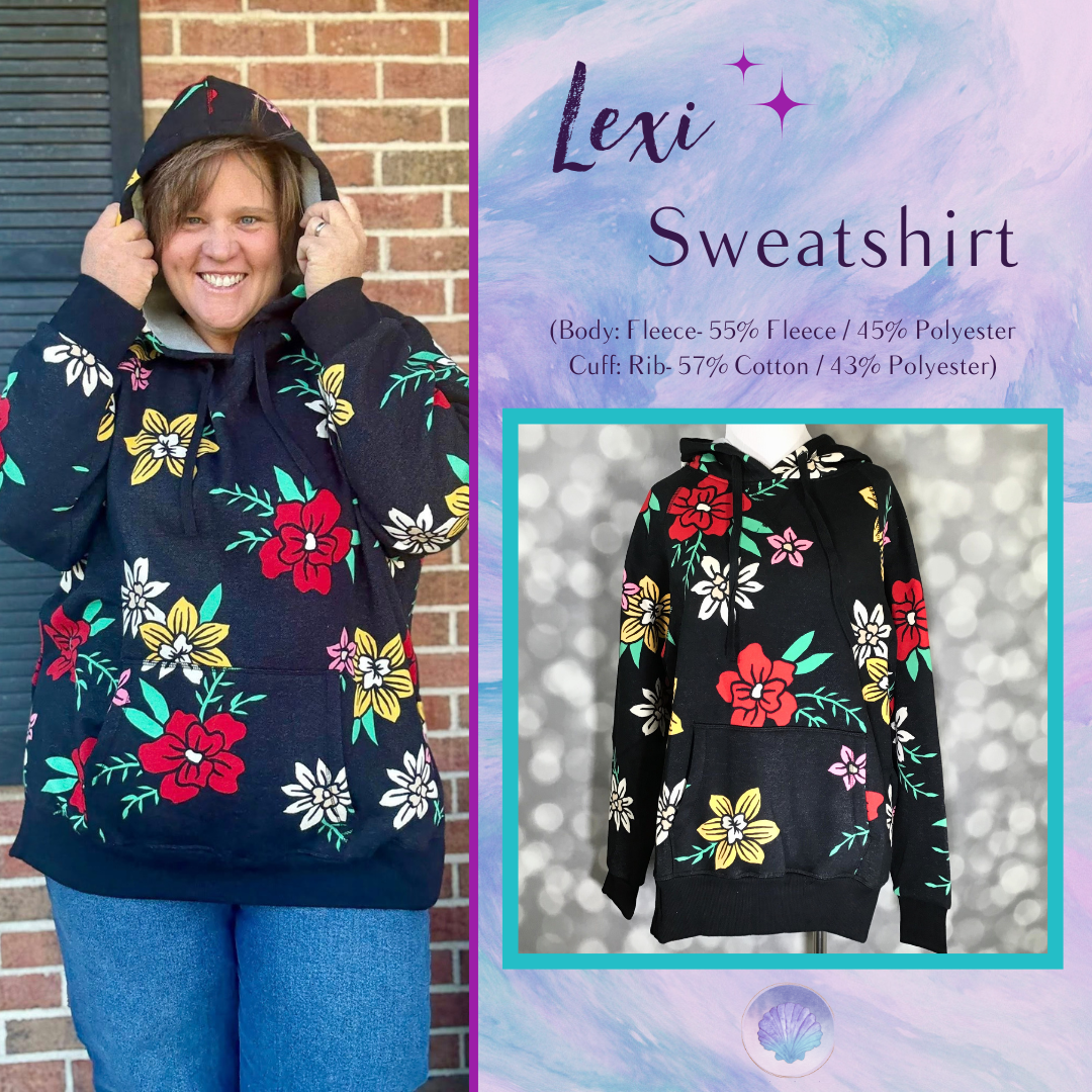 LuLaRoe Lexi Hoodie – Black Bright Floral | Cozy Fleece Sweatshirt