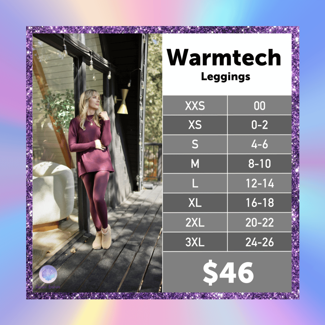 LuLaRoe WarmTech fleece-lined leggings solid black - size chart
