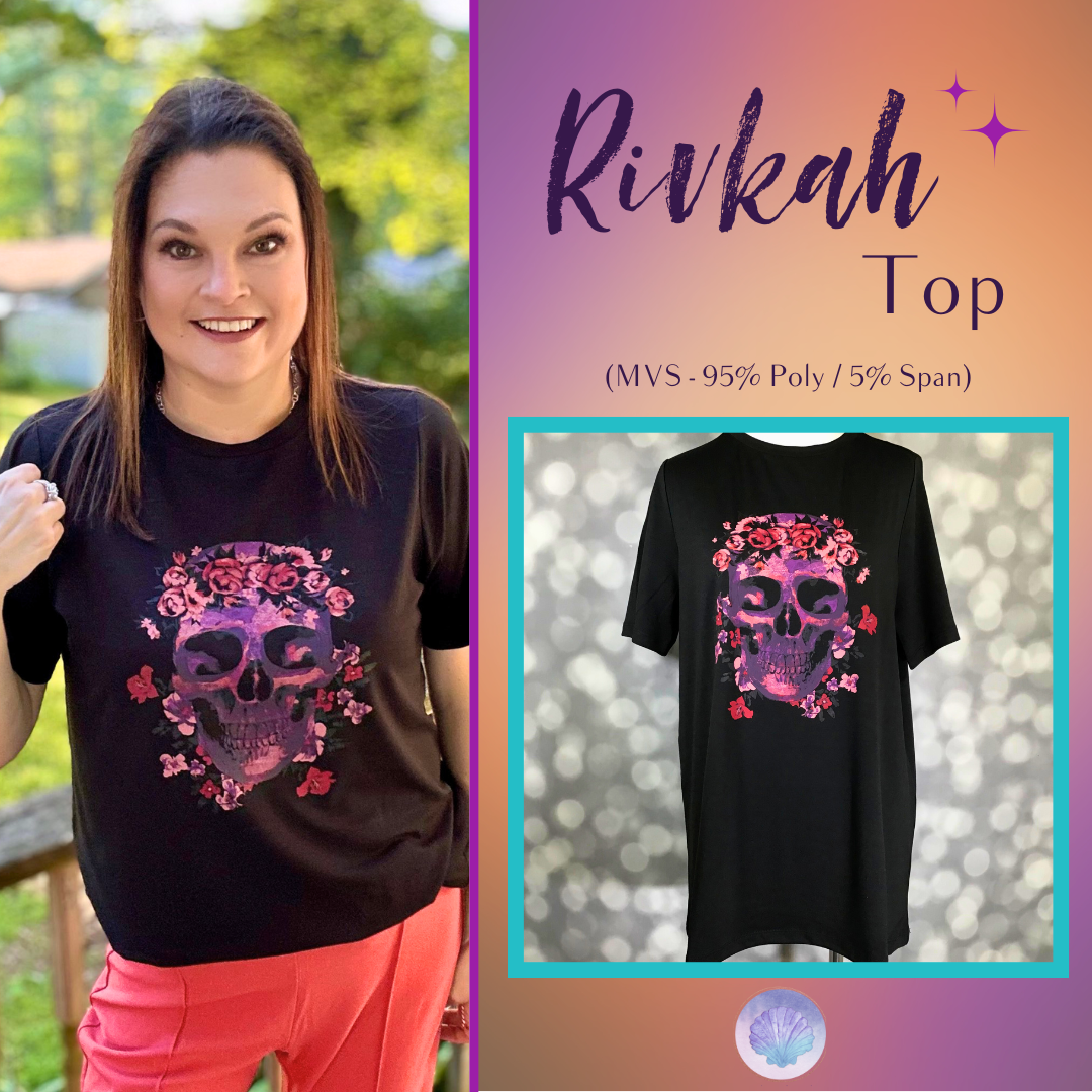 LuLaRoe Halloween 2025 - Rivkah Top - Haunted Blooms Skull