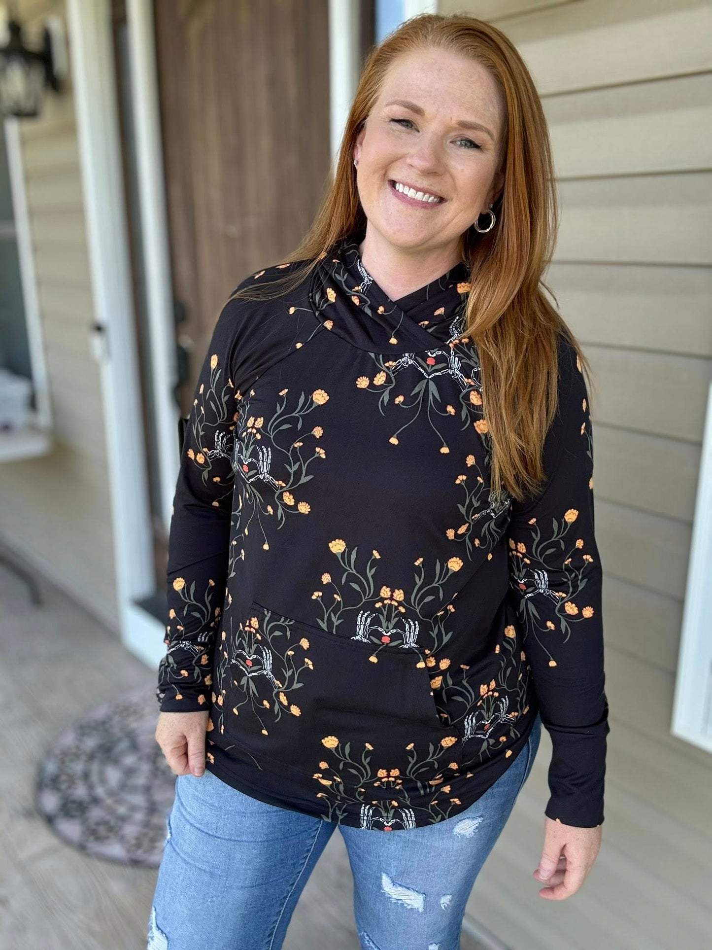 LuLaRoe Halloween 2025 - Amber Hoodie - Skeleton Bloom