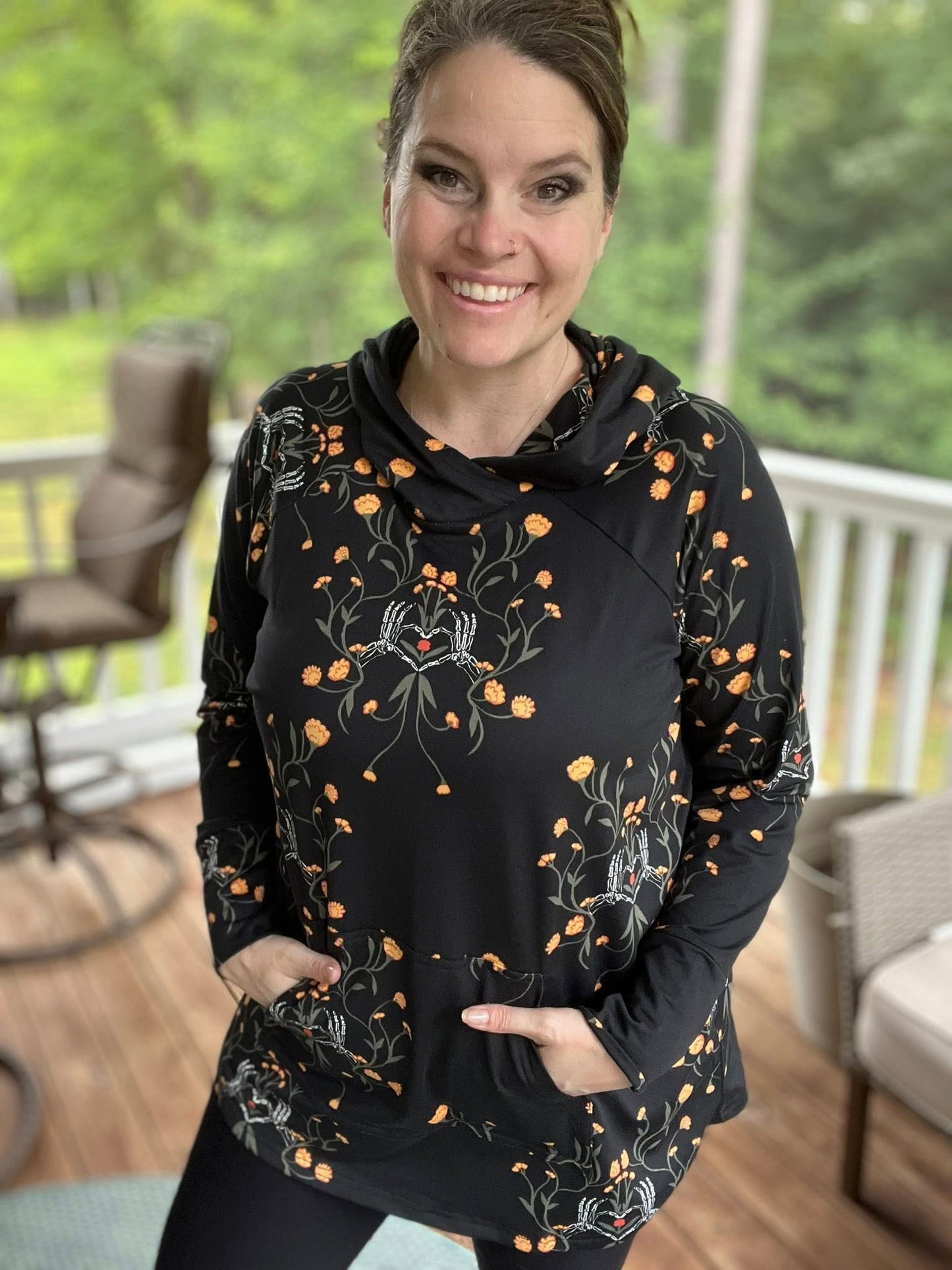 LuLaRoe Halloween 2025 - Amber Hoodie - Skeleton Bloom