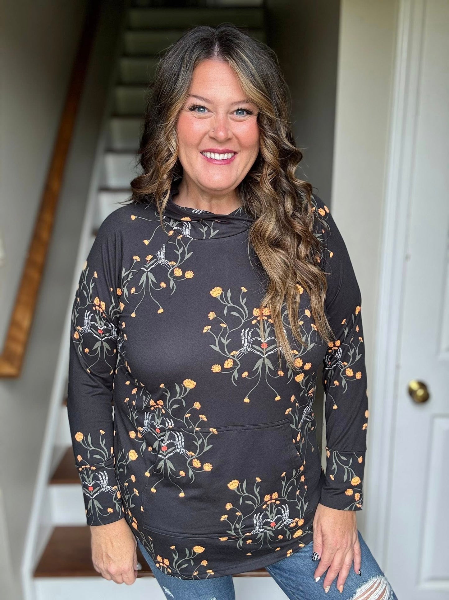 LuLaRoe Halloween 2025 - Amber Hoodie - Skeleton Bloom