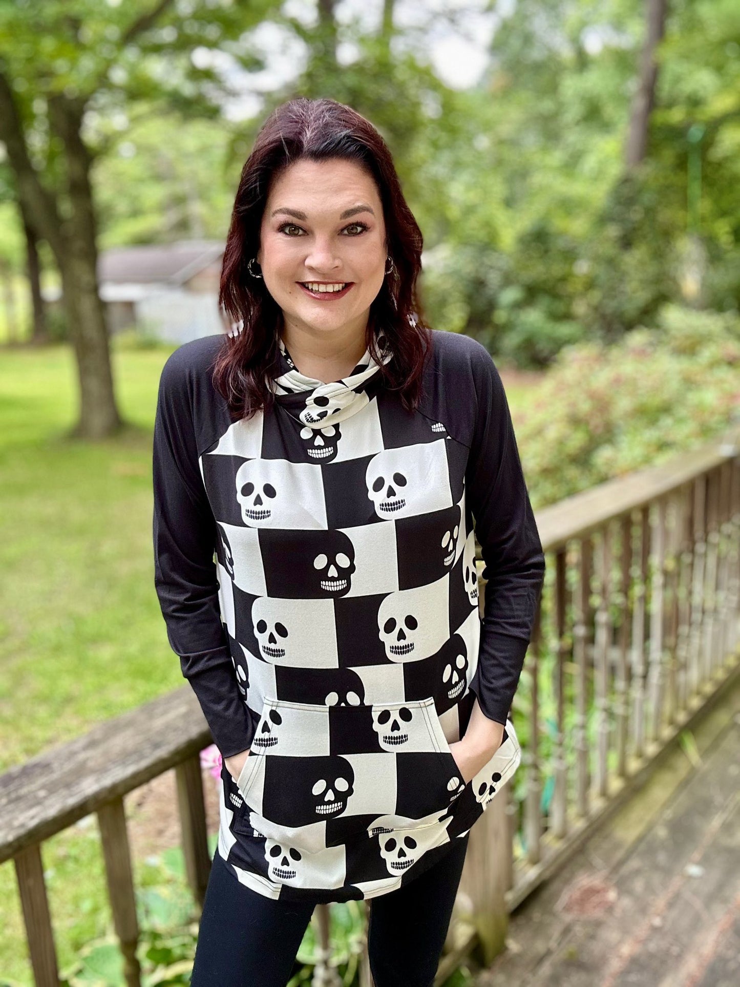 LuLaRoe Halloween 2025 - Amber Hoodie - Checkered Skulls