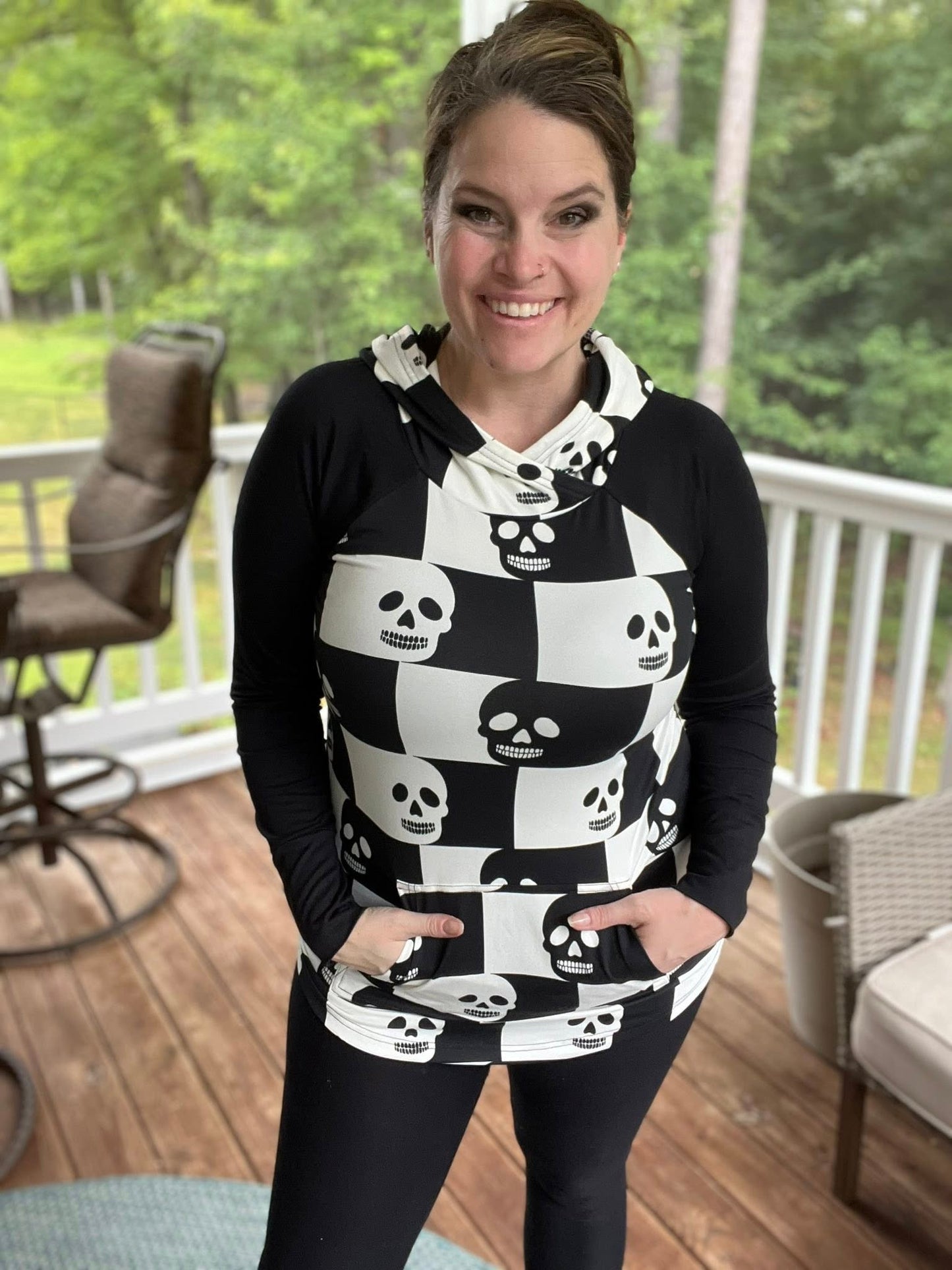 LuLaRoe Halloween 2025 - Amber Hoodie - Checkered Skulls