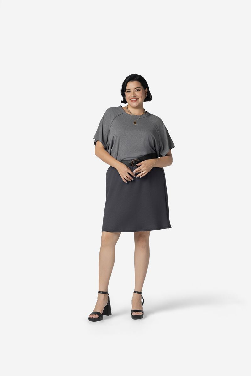 LuLaRoe Melanie Raglan Top in Solid Charcoal product image.