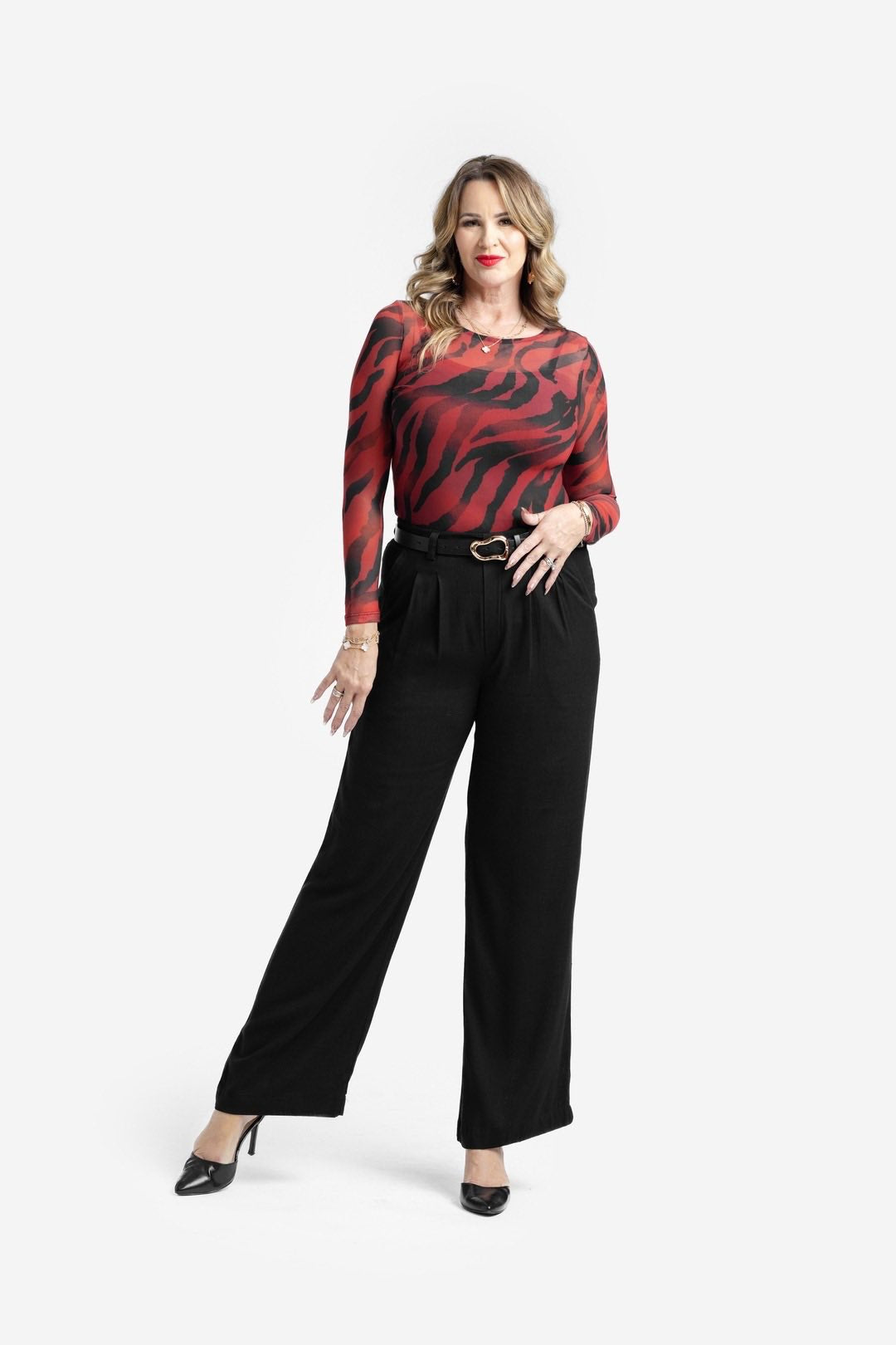 LuLaRoe May Mesh Top - Crimson Wildcat