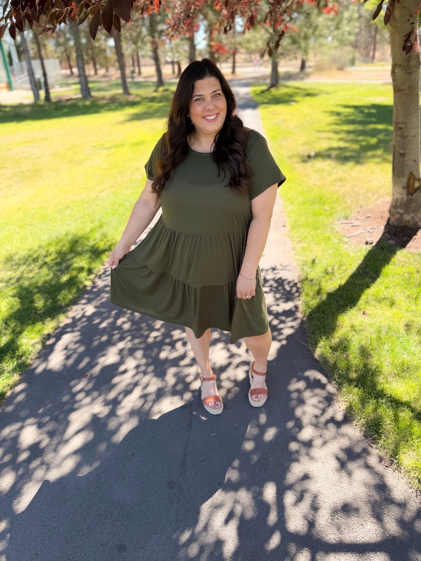 LuLaRoe Ariel Tiered Dress - Solid Deep Olive