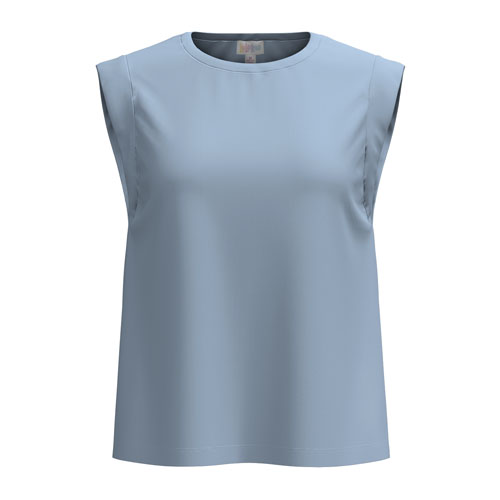LuLaRoe Suzanne Cap Sleeve Top in Solid Powder Blue featuring a soft light blue color, relaxed fit, flattering cap sleeves, crew neckline, and curved hem in soft cotton spandex jersey.