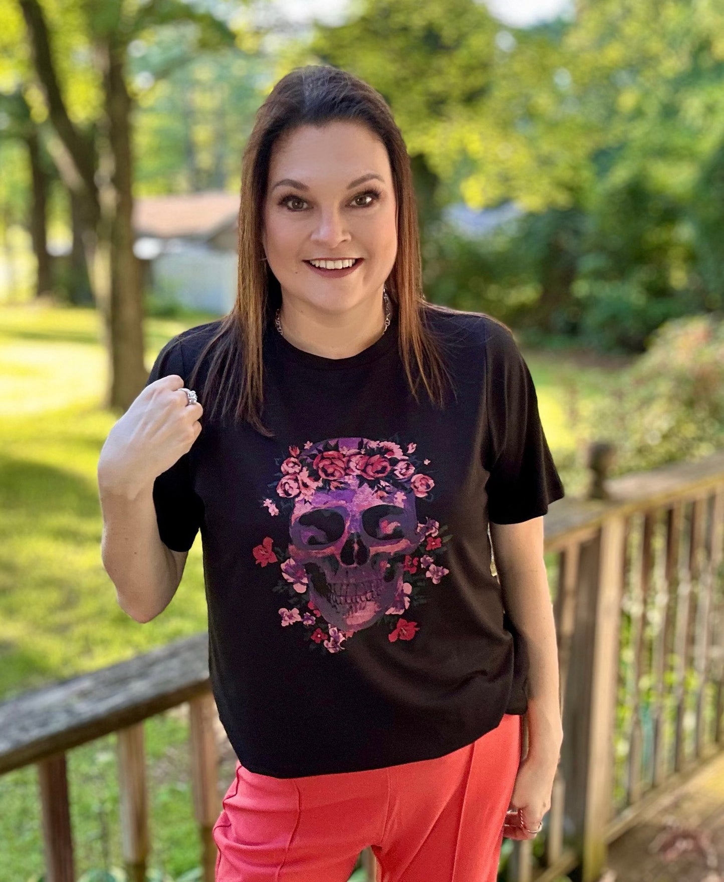 LuLaRoe Halloween 2025 - Rivkah Top - Haunted Blooms Skull