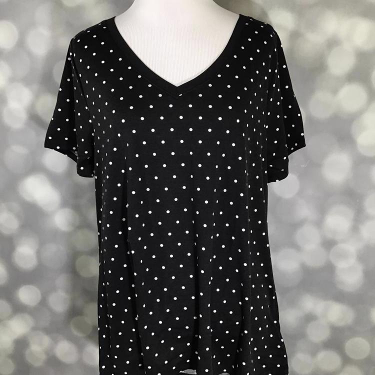 LuLaRoe Christy T in black with white polka dot print
