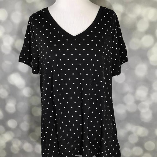 LuLaRoe Christy T in black with white polka dot print