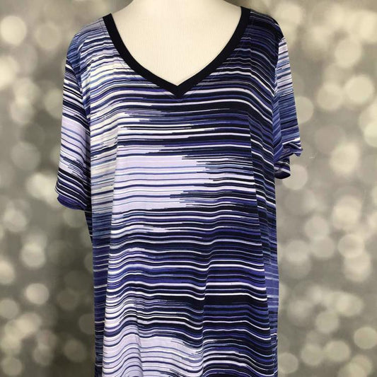 LuLaRoe Christy T in blue and white striped print