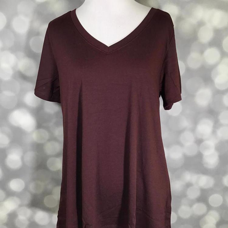 LuLaRoe Christy T solid brown v-neck top – versatile short sleeve women’s tee