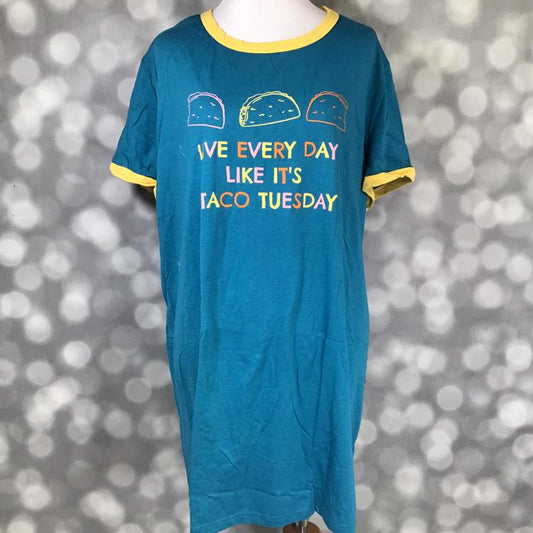 LuLaRoe Liv Tee in teal with “Live Every Day Like It’s Taco Tuesday” text graphic