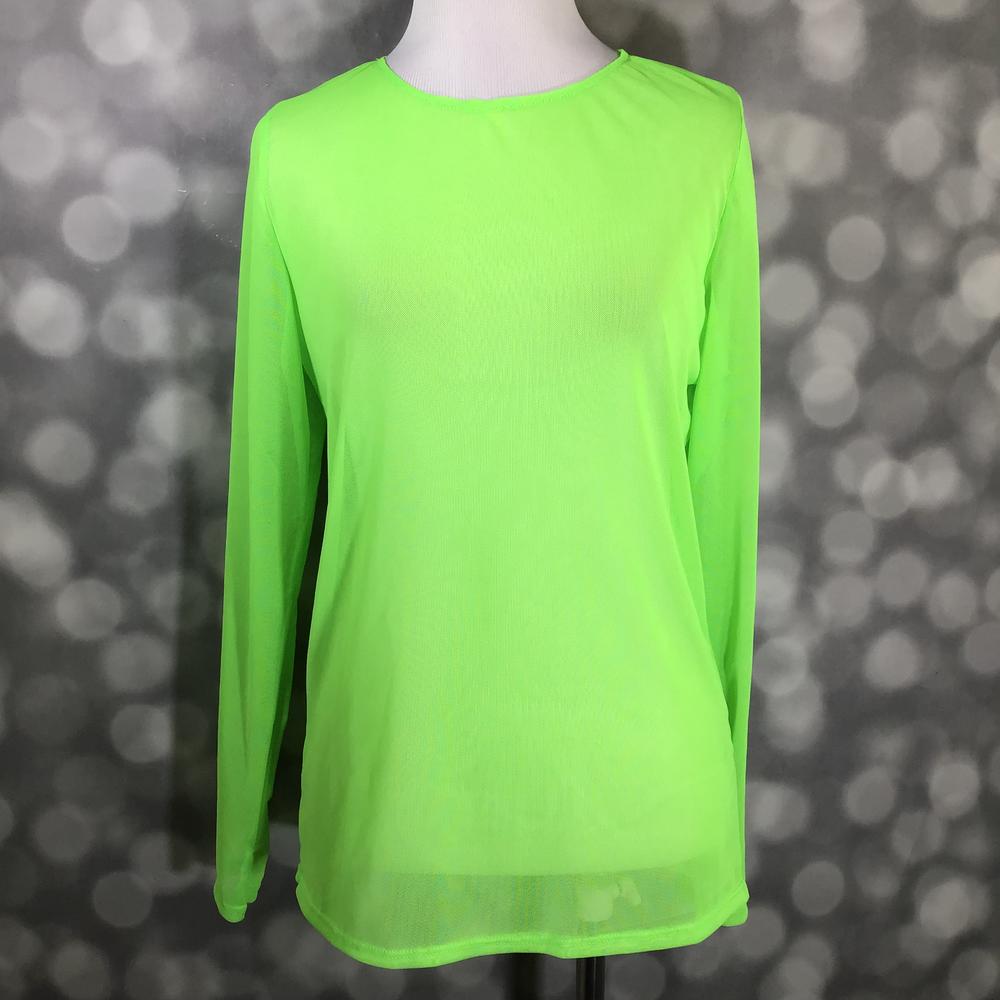 LuLaRoe May Top in solid neon green, sheer lightweight long sleeve layering blouse