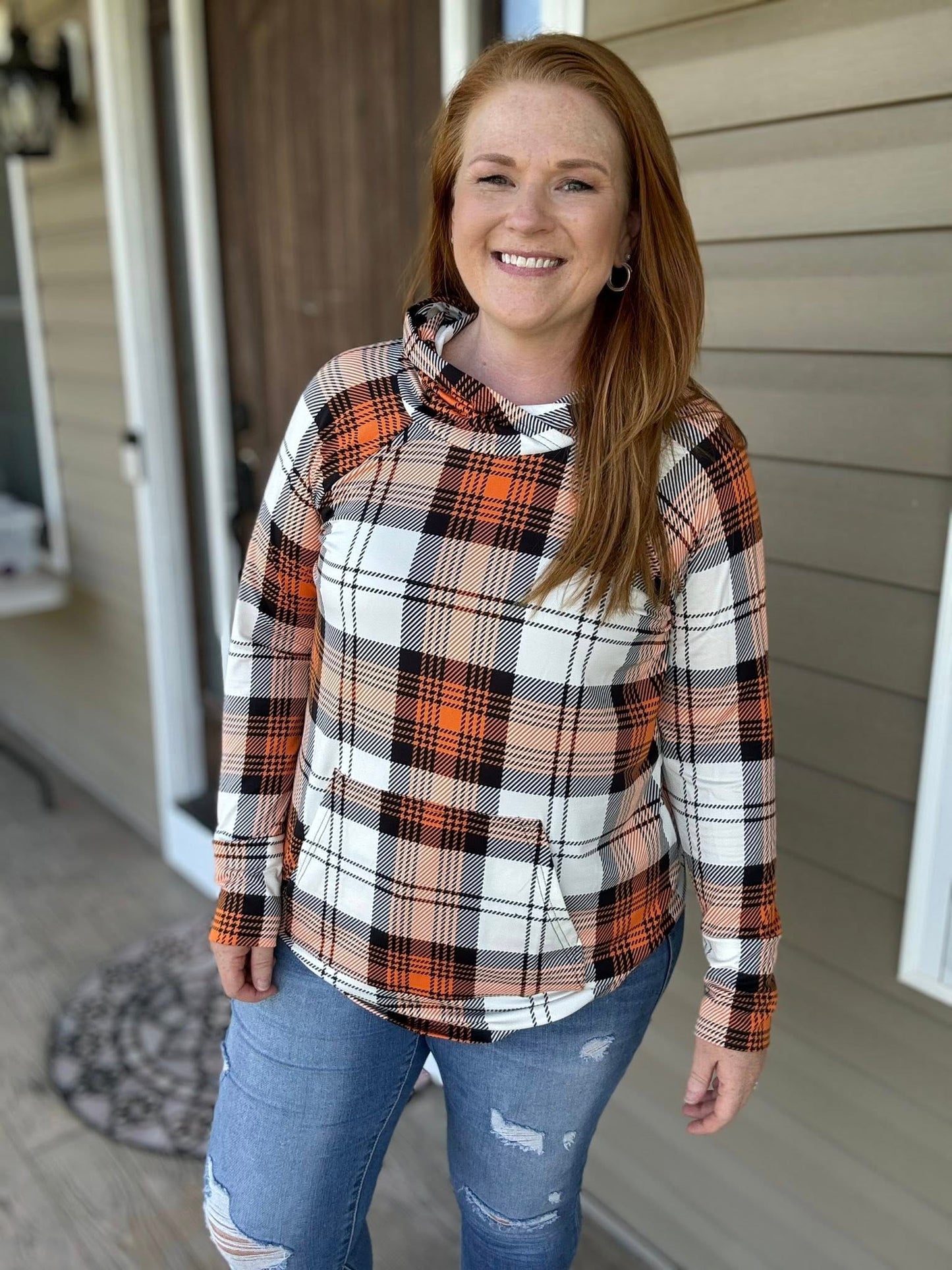 LuLaRoe Halloween 2025 - Amber Hoodie - Pumpkin Patch Plaid