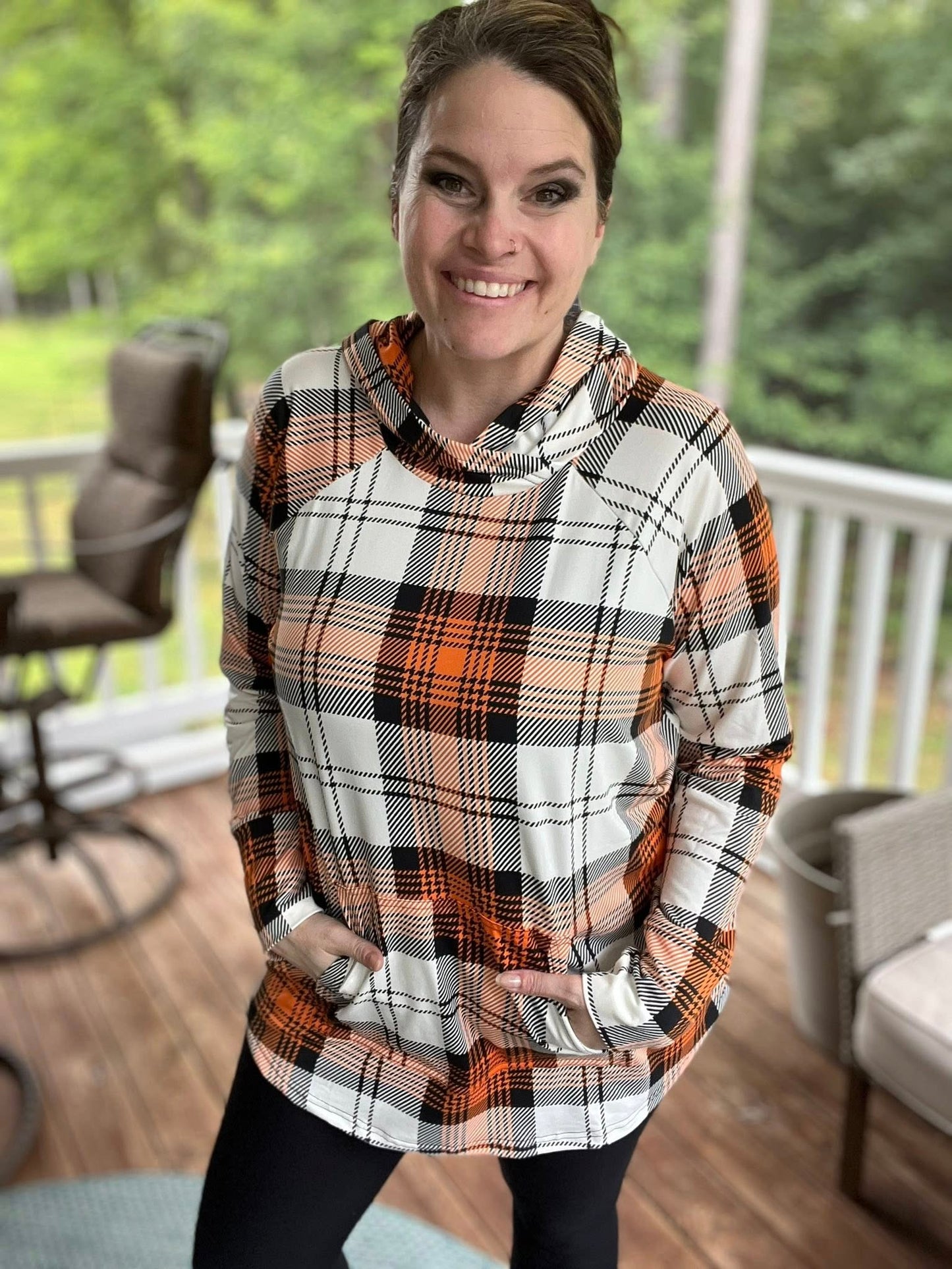 LuLaRoe Halloween 2025 - Amber Hoodie - Pumpkin Patch Plaid