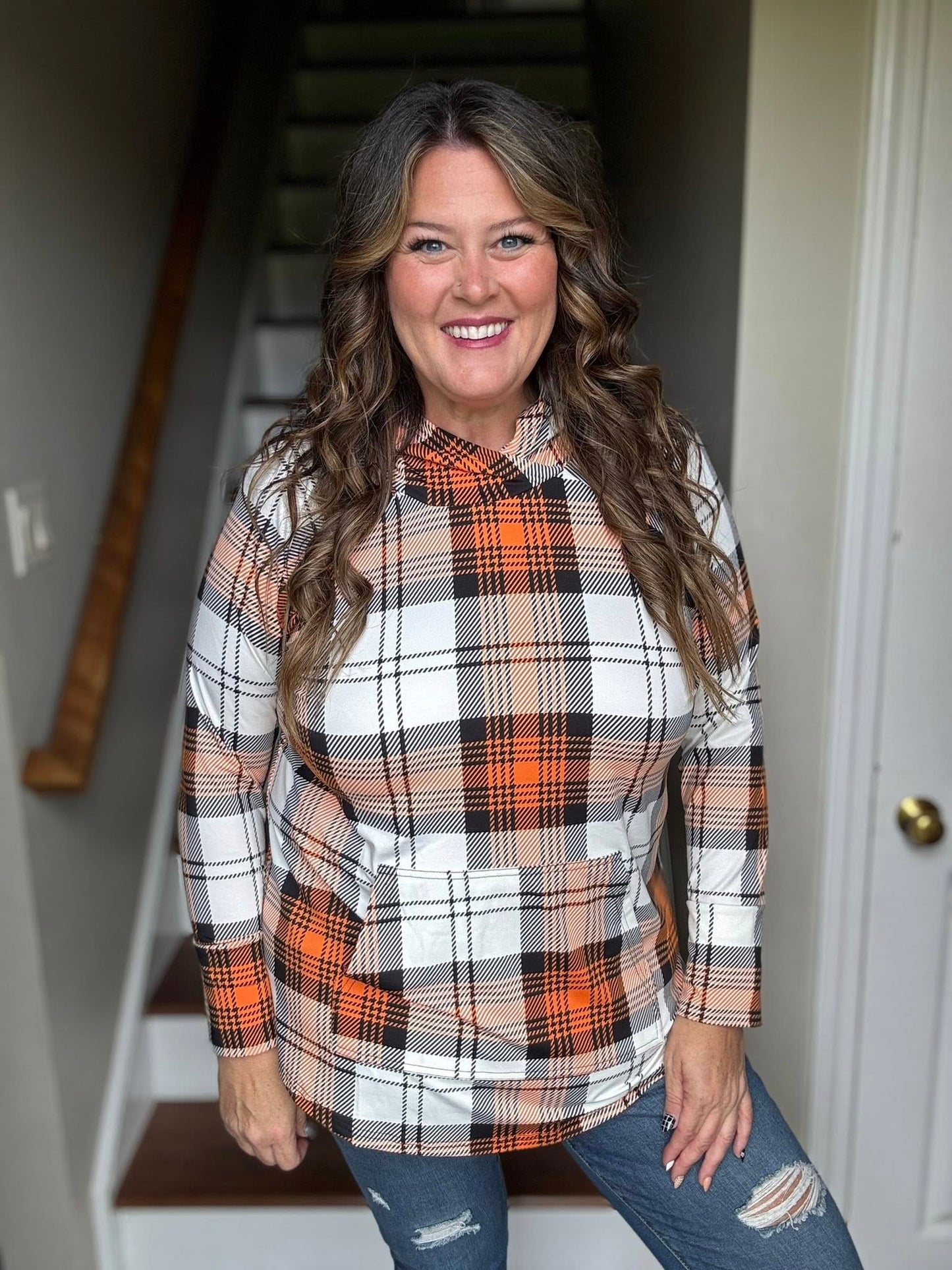 LuLaRoe Halloween 2025 - Amber Hoodie - Pumpkin Patch Plaid