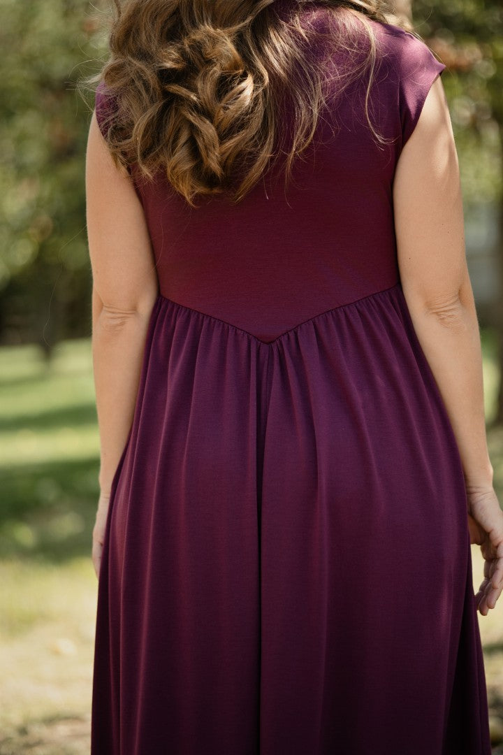 LuLaRoe Cassandra Cap Sleeve Midi Dress – Solid Deep Plum – view 8