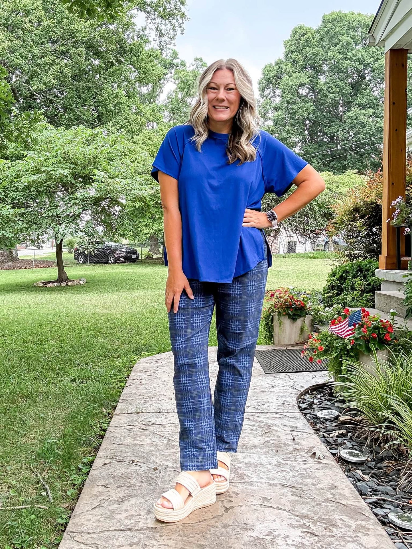 LuLaRoe Melanie Raglan Top in Solid Royal Blue product image.