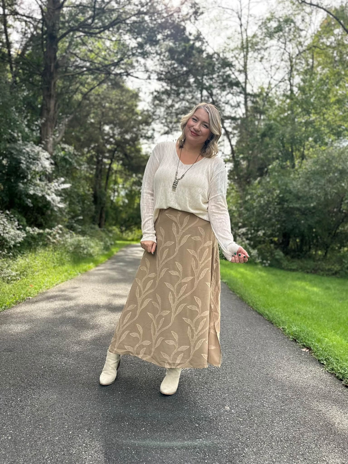 LuLaRoe Aurelia Maxi Skirt - Solid Khaki Tonal Leaf Vine - additional view 7