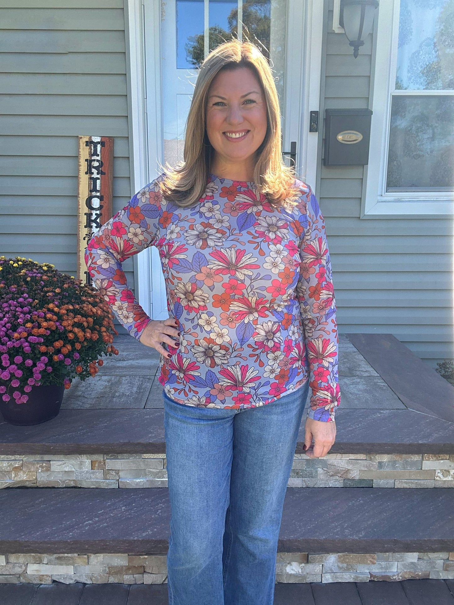 LuLaRoe May Mesh Top - Vintage Sky Garden