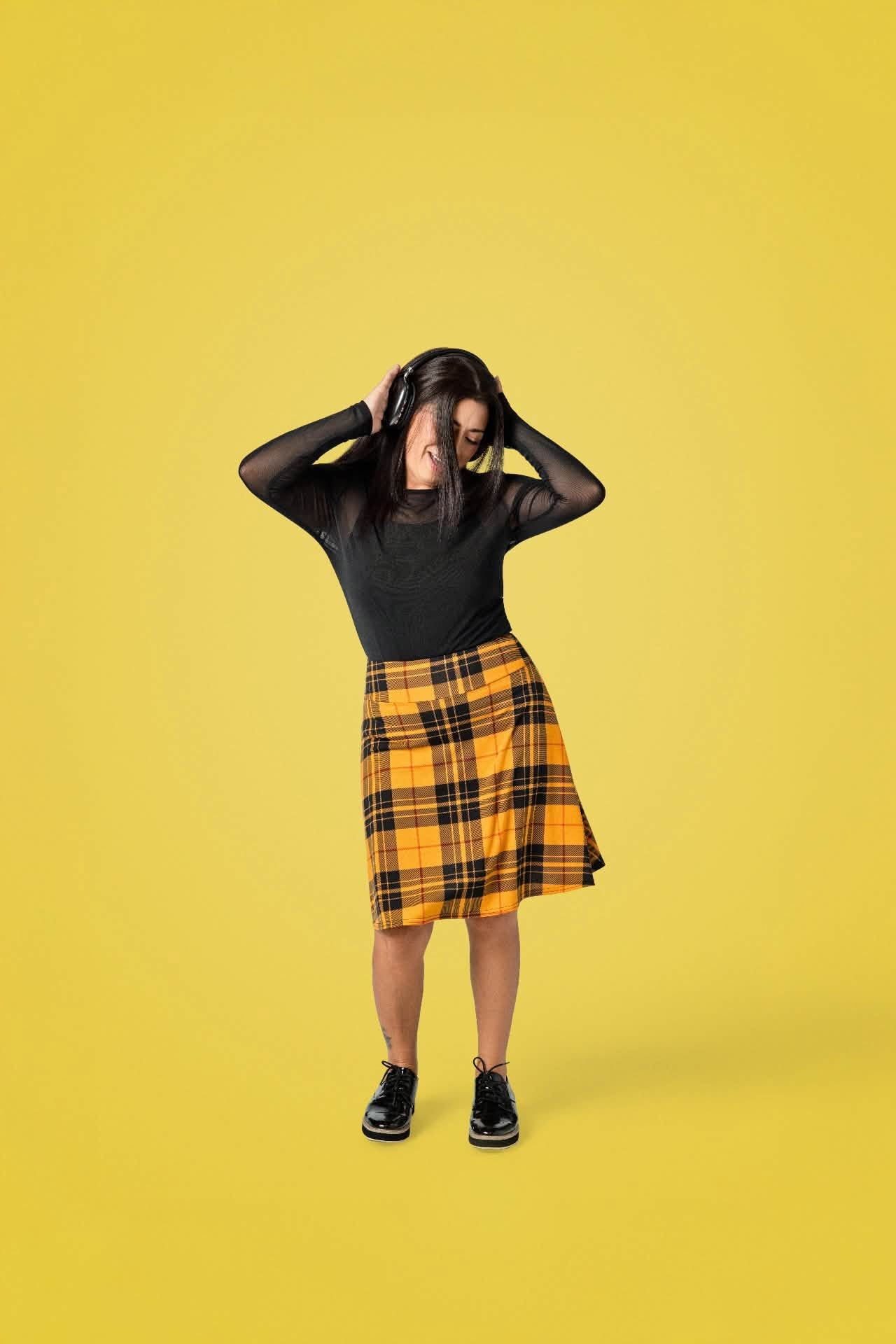 LuLaRoe Eileen Skort - Mustard, Black & Rust Plaid