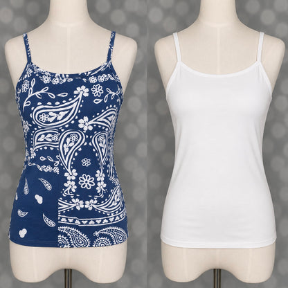 LuLaRoe Essential Cami 2-Pack - Navy & White Bandana Paisley Patchwork + Solid White