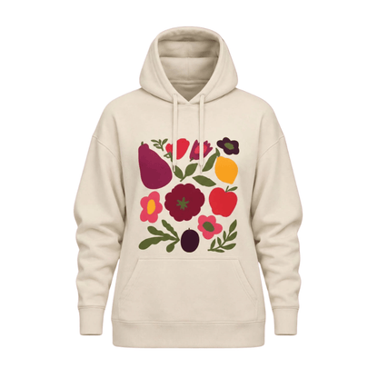 LuLaRoe Graphic Hoodie - Soft Ivory Multicolor Fruit & Floral Graphic