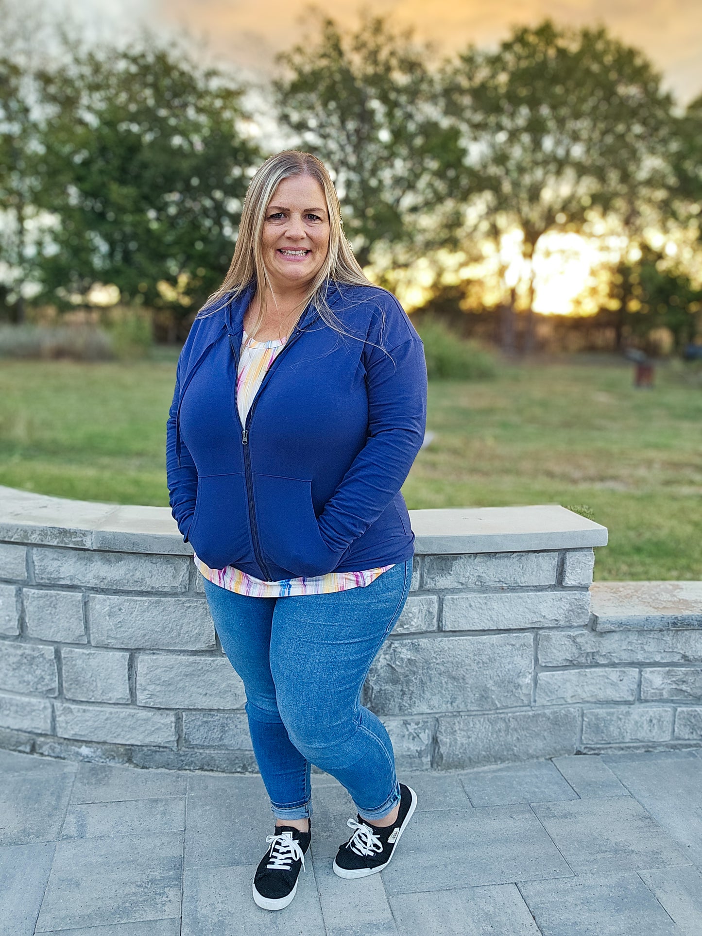 LuLaRoe Essential Zip Hoodie - Solid Medieval Blue