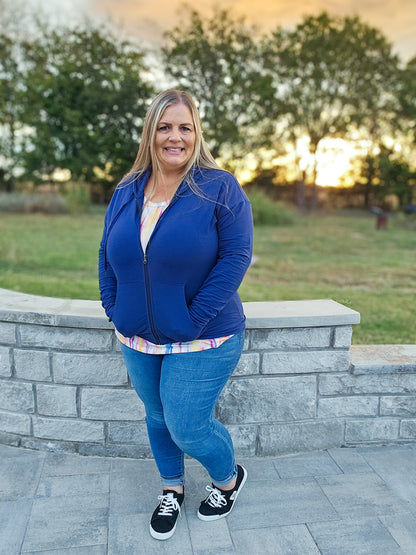 LuLaRoe Essential Zip Hoodie - Solid Medieval Blue