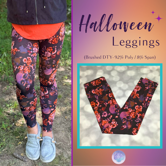 LuLaRoe Halloween 2025 - Leggings - Midnight Roses & Skulls