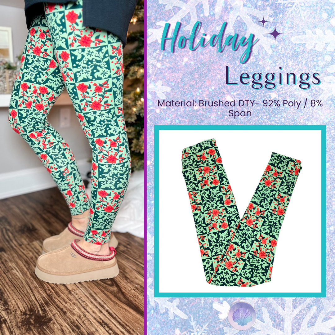 LuLaRoe LuLaRoe Holiday Leggings - Poinsettia Patchwork 