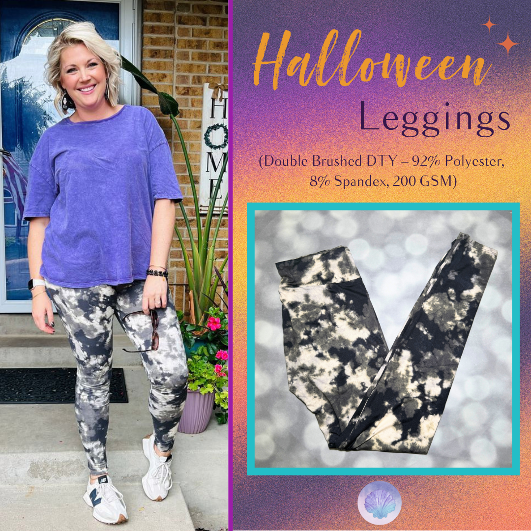 LuLaRoe 2026 Halloween Leggings in Black, Charcoal & Ivory Tie-Dye, soft printed leggings for women, tweens and kids
