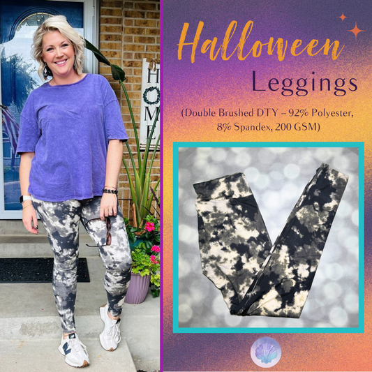 LuLaRoe 2026 Halloween Leggings in Black, Charcoal & Ivory Tie-Dye, soft printed leggings for women, tweens and kids
