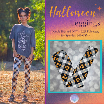 LuLaRoe 2026 Halloween Leggings in Black, Orange & White Mixed Plaid, soft printed leggings for women, tweens and kids