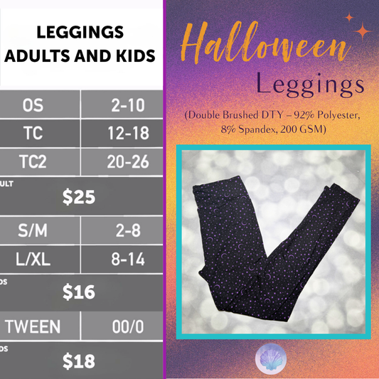 LuLaRoe 2026 Halloween Leggings in Black & Purple Celestial Moons & Stars, soft printed leggings for women, tweens and kids