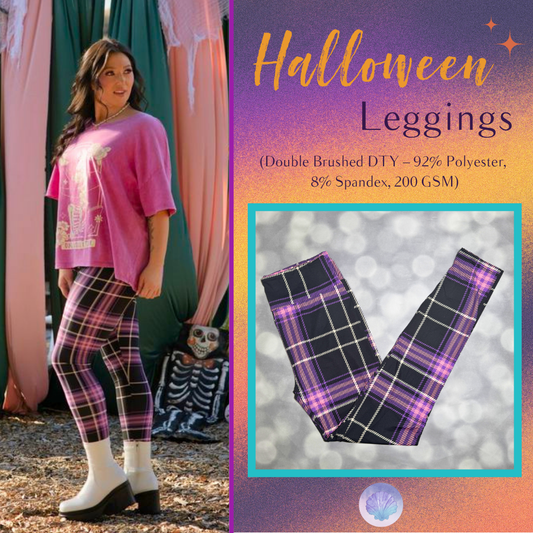 LuLaRoe 2026 Halloween Leggings in Black, Purple, Pink & Ivory Plaid, soft printed leggings for women, tweens and kids