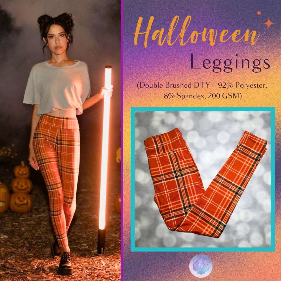 LuLaRoe 2026 Halloween Leggings in Burnt Orange, Black & Ivory Plaid, soft printed leggings for women, tweens and kids