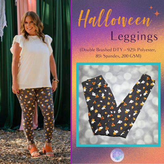LuLaRoe 2026 Halloween Leggings in Charcoal Booquet Ghosts and Flowers, soft printed leggings for women, tweens and kids