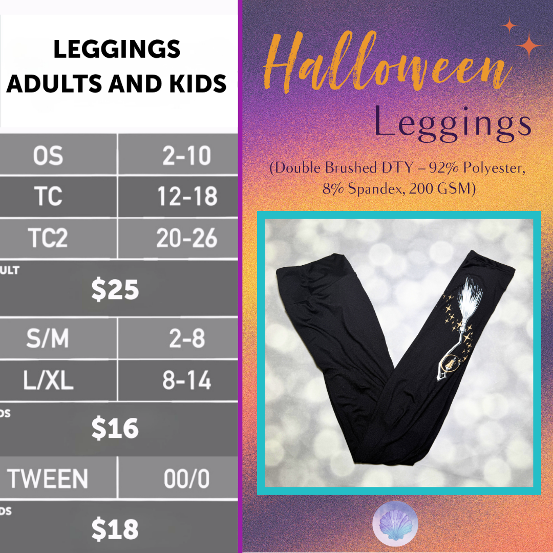 LuLaRoe 2026 Halloween Leggings in Witch’s Broom Graphic, soft printed leggings for women, tweens and kids